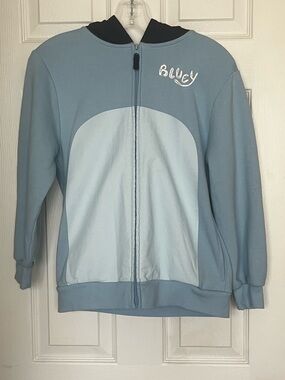 Kids Bluey Light Blue/Navy Zip-Up Hoodie. Size Large. Used
